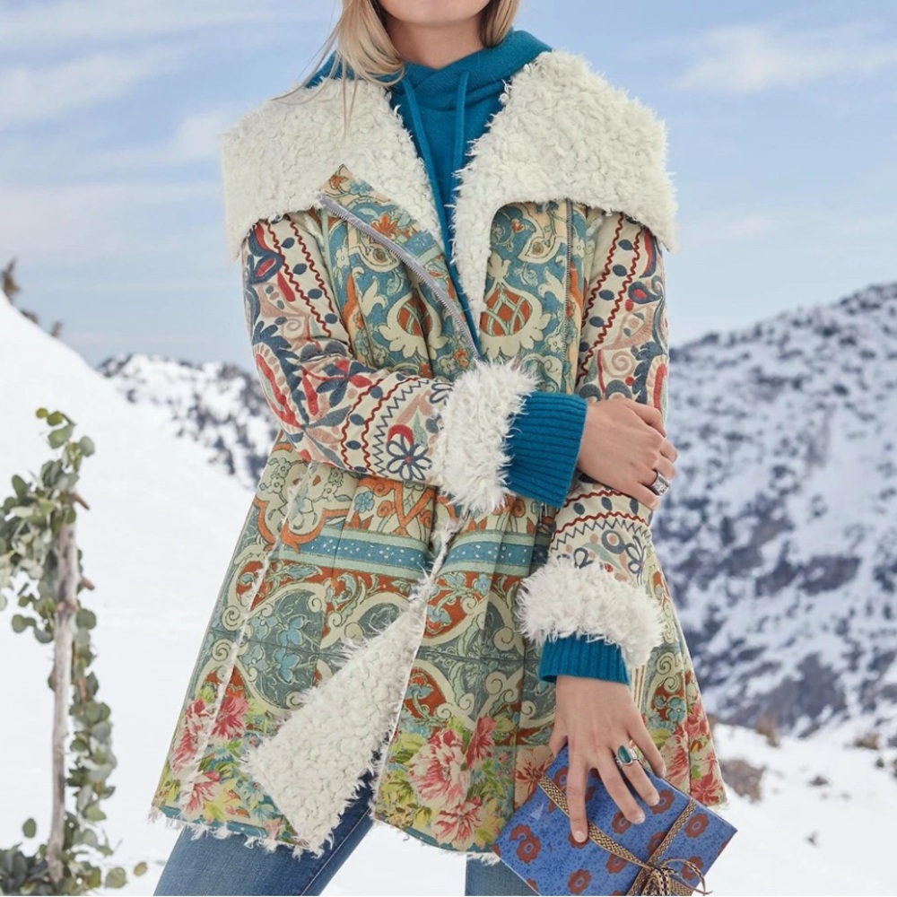 Johnny Was Biya Hilda Halmstad Embroidered Faux-Suede Coat XS